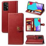 For Samsung Galaxy A52 5G / 4G Retro Solid Color Leather Buckle Phone Case with Lanyard & Photo Frame & Card Slot & Wallet & Stand Function(Red)