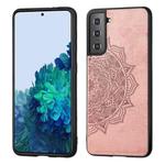 For Samsung Galaxy S21 5G Mandala Embossed Cloth Cover PC + TPU Mobile Phone Case with Magnetic Function and Hand Strap(Rose Gold)