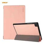 For Samsung Galaxy Tab A7 10.4 2020 T500 / T505 ENKAY 3-folding Skin Texture Horizontal Flip PU Leather + PC Smart Case with Holder(Pink)