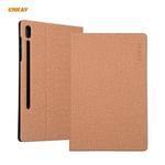 For Samsung Galaxy Tab S8 / Galaxy Tab S7 11.0 T870 / T875 ENKAY Coarse Cloth Pattern PU Leather + TPU Smart Case with Holder & Sleep / Wake-up Function(Light Brown)