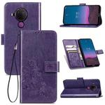 For Nokia 5.4 Four-leaf Clasp Embossed Buckle Mobile Phone Protection Leather Case with Lanyard & Card Slot & Wallet & Bracket Function(Purple)