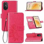 For Huawei  Nova 8  Four-leaf Clasp Embossed Buckle Mobile Phone Protection Leather Case with Lanyard & Card Slot & Wallet & Bracket Function(Magenta)