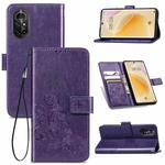 For Huawei  Nova 8  Four-leaf Clasp Embossed Buckle Mobile Phone Protection Leather Case with Lanyard & Card Slot & Wallet & Bracket Function(Purple)