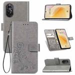 For Huawei  Nova 8  Four-leaf Clasp Embossed Buckle Mobile Phone Protection Leather Case with Lanyard & Card Slot & Wallet & Bracket Function(Gray)