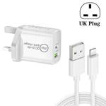 SDC-20WA+C 20W PD 3.0 + QC 3.0 USB Dual Fast Charging Universal Travel Charger with USB to 8 Pin Fast Charging Data Cable, UK Plug