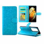 For Samsung Galaxy S21 Ultra 5G Crazy Horse Texture Leather Horizontal Flip Protective Case with Holder & Card Slots & Wallet & Photo Frame(Baby Blue)