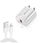 LZ-023 18W QC 3.0 USB Portable Travel Charger + 3A USB to 8 Pin Data Cable, US Plug(White)