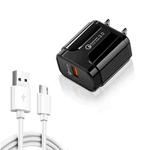 LZ-023 18W QC 3.0 USB Portable Travel Charger + 3A USB to Micro USB Data Cable, US Plug(Black)