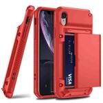 For iPhone XR PC+TPU Shockproof Heavy Duty Armor Protective Case with Slide Multi-Card Slot(Red)