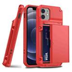 For iPhone 12 / 12 Pro Shockproof Heavy Duty Armor Protective Case with Slide Multi-Card Slot(Red)