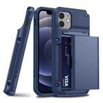 For iPhone 12 / 12 Pro Shockproof Heavy Duty Armor Protective Case with Slide Multi-Card Slot(Dark Blue)