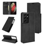 For Samsung Galaxy S21 Ultra 5G Retro-skin Business Magnetic Suction Leather Case with Holder & Card Slots & Wallet(Black)