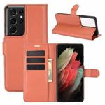For Samsung Galaxy S21 Ultra 5G Litchi Texture Horizontal Flip Protective Case with Holder & Card Slots & Wallet(Brown)