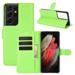 For Samsung Galaxy S21 Ultra 5G Litchi Texture Horizontal Flip Protective Case with Holder & Card Slots & Wallet(Green)
