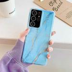 For Samsung Galaxy S21 Ultra 5G Four Corners Anti-Shattering Flow Gold Marble IMD Phone Back Cover Case(Sky Blue LD8)