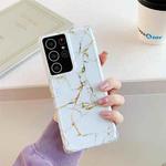 For Samsung Galaxy S21 Plus 5G Four Corners Anti-Shattering Flow Gold Marble IMD Phone Back Cover Case(White)