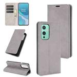 For OnePlus 9 Retro-skin Business Magnetic Suction Leather Case with Holder & Card Slots & Wallet(Grey)