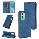 For OnePlus 9 Retro-skin Business Magnetic Suction Leather Case with Holder & Card Slots & Wallet(Dark Blue)