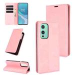 For OnePlus 9 Retro-skin Business Magnetic Suction Leather Case with Holder & Card Slots & Wallet(Pink)