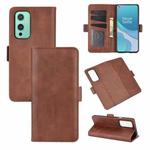 For OnePlus 9 Dual-side Magnetic Buckle Horizontal Flip Leather Case with Holder & Card Slots & Wallet(Brown)