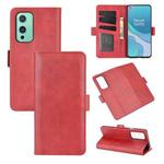For OnePlus 9 Dual-side Magnetic Buckle Horizontal Flip Leather Case with Holder & Card Slots & Wallet(Red)