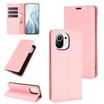 For Xiaomi Mi 11 Retro-skin Business Magnetic Suction Leather Case with Holder & Card Slots & Wallet(Pink)