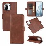 For Xiaomi Mi 11 Dual-side Magnetic Buckle Horizontal Flip Leather Case with Holder & Card Slots & Wallet(Brown)