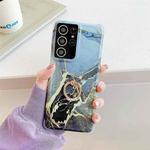 Four Corners Anti-Shattering Gold Marble IMD Phone Case with Metal Rhinestone Ring Holder For Samsung Galaxy S20 Plus(Black LQ1)