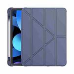 Multi-folding Surface PU Leather Matte Anti-drop Protective TPU Case with Pen Slot for iPad Air 2022 / 2020 10.9(Dark Blue)