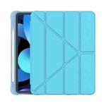 Multi-folding Surface PU Leather Matte Anti-drop Protective TPU Case with Pen Slot for iPad Air 2022 / 2020 10.9(Sky Blue)