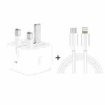 A2344 20W PD 3.0 Type-C / USB-C Folding Travel Charger + USB-C / Type-C to 8 Pin Fast Charging Data Cable Set, UK Plug, Length: 1m