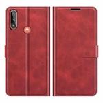 Retro Calf Pattern Buckle Card Wallet Left and Right Flip Phone Holster with Bracket Function For Motorola E7 Power(Red)