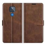 Retro Calf Pattern Buckle Card Wallet Left and Right Flip Phone Holster with Bracket Function For Motorola G Play 2021(Dark Brown)