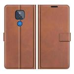 Retro Calf Pattern Buckle Card Wallet Left and Right Flip Phone Holster with Bracket Function For Motorola G Play 2021(Light Brown)