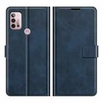 Retro Calf Pattern Buckle Card Wallet Left and Right Flip Phone Holster with Bracket Function For Motorola G30 / G10(Blue)