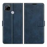 Retro Calf Pattern Buckle Card Wallet Left and Right Flip Phone Holster with Bracket Function For OPPO Realme C12(Blue)