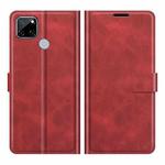 Retro Calf Pattern Buckle Card Wallet Left and Right Flip Phone Holster with Bracket Function For OPPO Realme C12(Red)