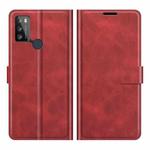 Retro Calf Pattern Buckle Card Wallet Left and Right Flip Phone Holster with Bracket Function For Alcatel 1S 2021 /3L 2021(Red)