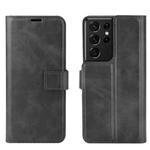 Retro Calf Pattern Buckle Card Wallet Left and Right Flip Phone Holster with Bracket Function For Galaxy S21 Ultra(Black)