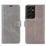 Retro Calf Pattern Buckle Card Wallet Left and Right Flip Phone Holster with Bracket Function For Galaxy S21 Ultra(Gray)