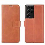 Retro Calf Pattern Buckle Card Wallet Left and Right Flip Phone Holster with Bracket Function For Galaxy S21 Ultra(Light Brown)