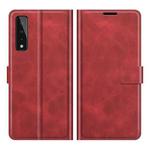 Retro Calf Pattern Buckle Card Wallet Left and Right Flip Phone Holster with Bracket Function For  LG Stylo 7 5G(Red)