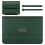 Litchi Pattern PU Leather Waterproof Ultra-thin Protection Liner Bag Briefcase Laptop Carrying Bag for 13-14 inch Laptops(Dark green)