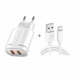 Dual USB Portable Travel Charger + 1 Meter USB to Type-C Data Cable, EU Plug(White)