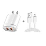 Dual USB Portable Travel Charger + 1 Meter USB to 8 Pin Data Cable, US Plug(White)