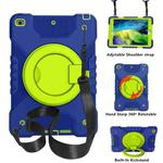 For iPad 10.2 2021 / 2020 / 2019 PC + Silicone Shockproof Combination Case with 360 Degree Rotating Holder & Handle & Shoulder Strap(Dark Blue+Green)