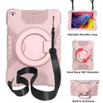 For iPad 10.2 2021 / 2020 / 2019 PC + Silicone Shockproof Combination Case with 360 Degree Rotating Holder & Handle & Shoulder Strap(Rose Gold)