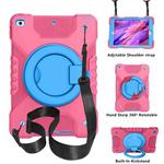For iPad 10.2 2021 / 2020 / 2019 PC + Silicone Shockproof Combination Case with 360 Degree Rotating Holder & Handle & Shoulder Strap(Hot Pink+Blue)