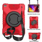 For iPad 10.2 2021 / 2020 / 2019 PC + Silicone Shockproof Combination Case with 360 Degree Rotating Holder & Handle & Shoulder Strap(Red+Black)