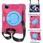 PC + Silicone Shockproof Combination Case with 360 Degree Rotating Holder & Handle & Shoulder Strap & Pen Slot For iPad Air 2022 / 2020 10.9(Hot Pink+Blue)